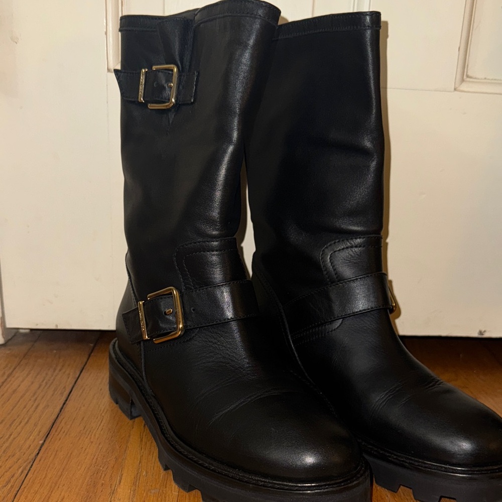 Jimmy Choo Black Leather Moto Boots